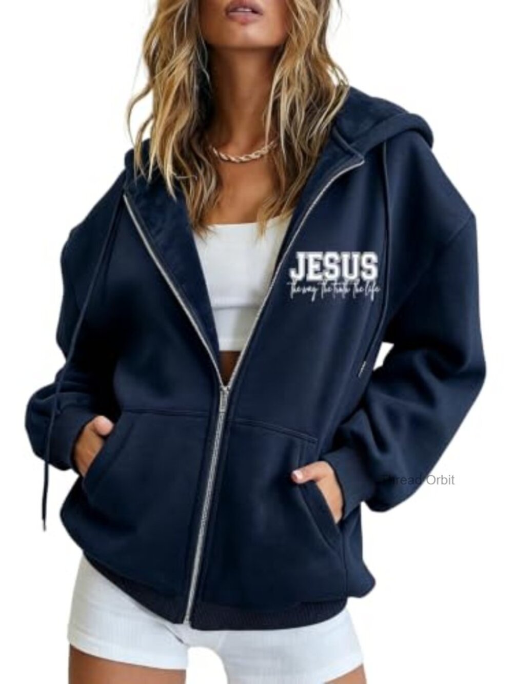 Christian Zip Up Hoodie Jesus Letter Print Relaxed Fit Sweatshirt